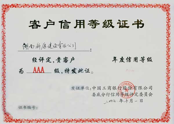 信用等级证书AAA级－中国工商银行